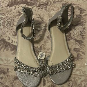 Zara Metallic Silver Sandals with Embellishments